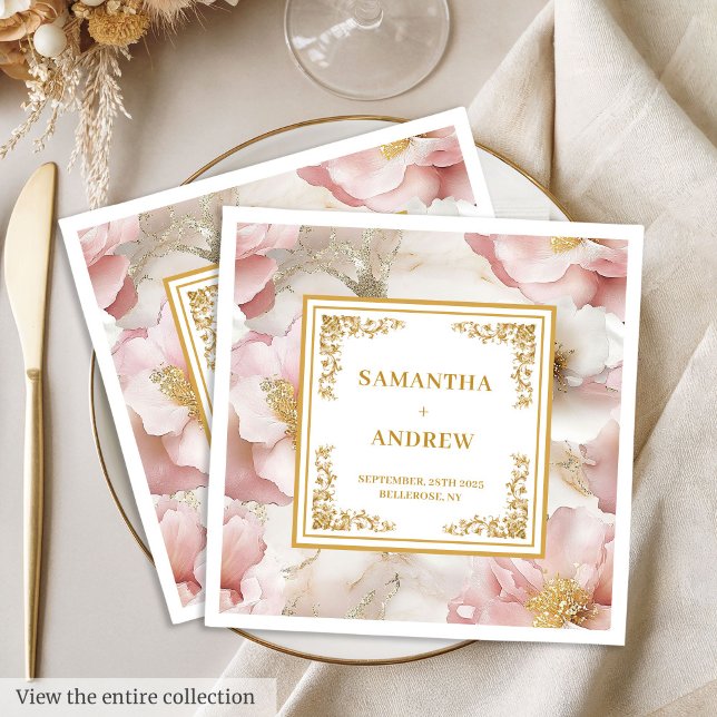 Elegant Script Dusty Pink Floral Fully Editable Napkin (Elegant Script Dusty Pink Floral Fully Editable Paper Dinner Napkins)