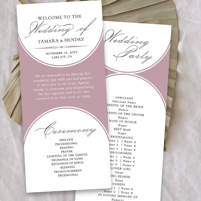 Elegant Script Dusty Rose Arch Wedding Program (Elegant dusty rose pink wedding program from my Wedding Colors collection)