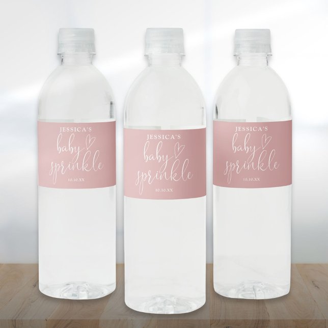 Elegant Script Dusty Rose Baby Sprinkle Shower Water Bottle Label (Elegant Script Dusty Rose Baby Sprinkle Shower Water Bottle Label)