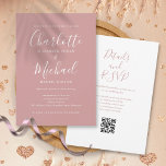 Elegant Script Dusty Rose Modern QR Code Wedding Invitation<br><div class="desc">Featuring signature style names,  this elegant dusty rose wedding invitation can be personalised with all your special wedding day information on the front,  your wedding website details,  and your QR code on the reverse. Designed by Thisisnotme©</div>