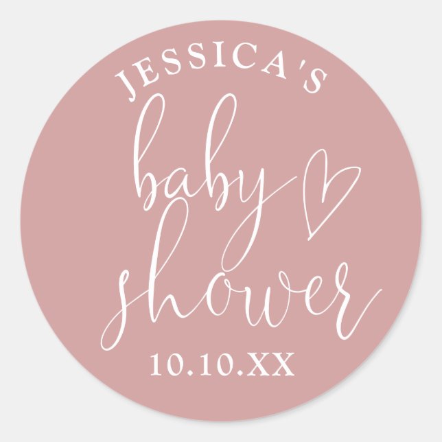 Elegant Script Dusty Rose Pink Baby Shower Favour Classic Round Sticker (Front)