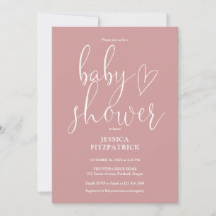Elegant Script Dusty Rose Pink Baby Shower Invitation