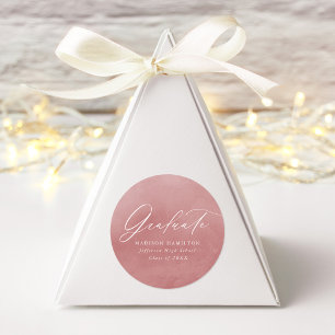 Elegant Script Dusty Rose Watercolor Graduation Classic Round Sticker