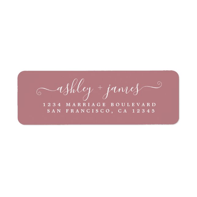 Elegant Script Dusty Rose Wedding Return Address (Front)