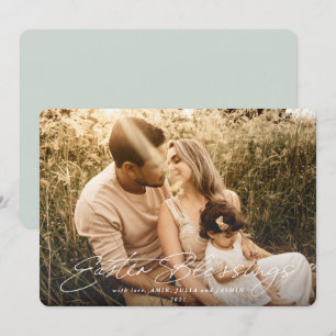 Elegant Script Easter Blessings Photo Holiday Card