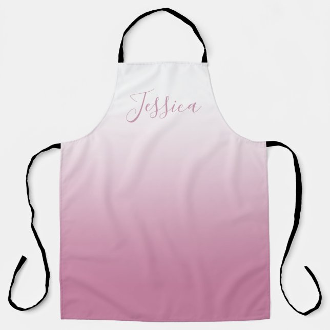 Elegant Script & Editable Pink (any colour) Ombre Apron (Front)