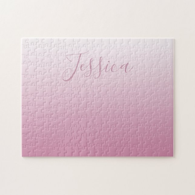 Elegant Script & Editable Pink (any colour) Ombre Jigsaw Puzzle (Horizontal)
