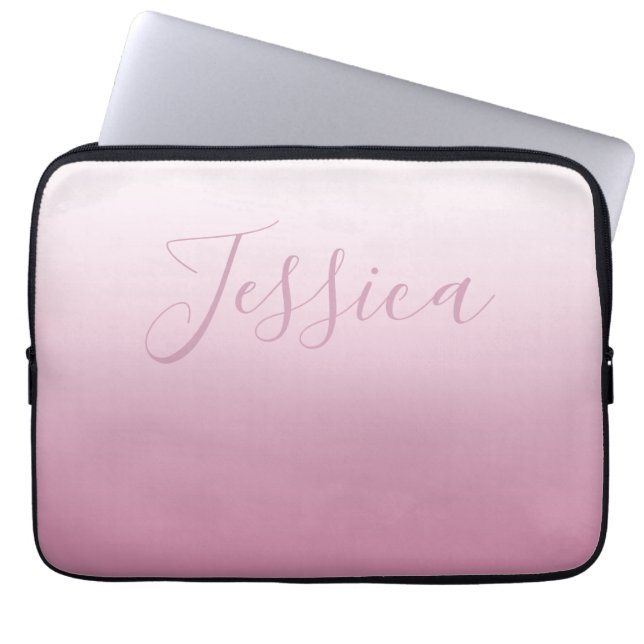 Elegant Script & Editable Pink (any colour) Ombre Laptop Sleeve (Front)