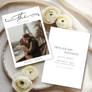 Elegant Script Eiffel Tower Romantic Photo Wedding Save The Date