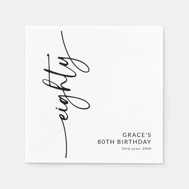 Elegant Script Eighty 80th Birthday Napkin (Front)