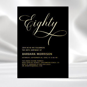 Elegant Script Eighty Black Gold 80th Birthday