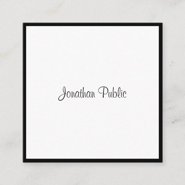 Elegant Script Elegant Black And White Cool Plain Square Business Card (Front)