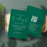 Elegant Script Emerald Green QR Code Wedding Invitation<br><div class="desc">Elegant White Script Emerald Green QR Code Wedding. Available digitally and printed. Add your QR code to your wedding website on the back makes this a convenient option for your guests to RSVP and see all the details without the need for separate RSVP and details cards. Your QR code will...</div>