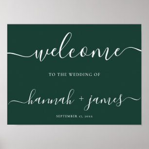 Elegant Script Emerald Green Wedding Welcome Sign