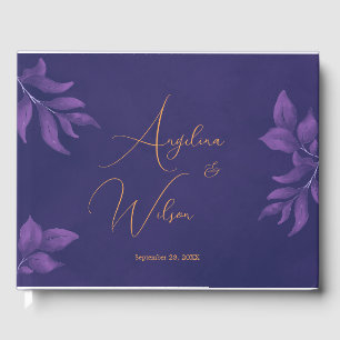 Elegant Script Emerald Purple and Gold Wedding Guest Book