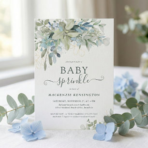 Elegant Script Eucalyptus Greenery Baby Sprinkle Invitation