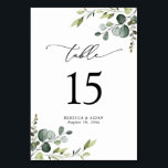 Elegant Script Eucalyptus Greenery Table Numbers<br><div class="desc">Designed to coordinate with our Boho Greenery wedding collection,  this customisable Menu Template features mixed watercolor greenery leaves paired with a classy serif in black. Matching items available.</div>