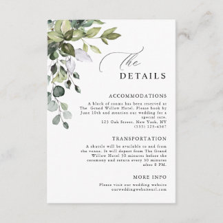 Elegant Script Eucalyptus Greenery Wedding Details Enclosure Card