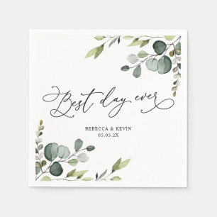 Elegant Script Eucalyptus Greenery Wedding Paper Napkin