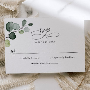 Elegant Script Eucalyptus Greenery Wedding RSVP Card
