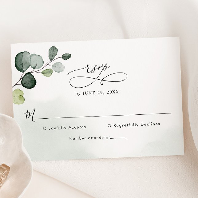 Elegant Script Eucalyptus Greenery Wedding RSVP Card (Creator Uploaded)