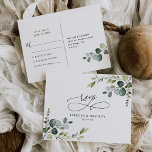 Elegant Script Eucalyptus Greenery Wedding Rsvp Postcard<br><div class="desc">Designed to coordinate with our Boho Greenery wedding collection,  this customisable Rsvp Postcard features lush watercolor eucalyptus leaves paired with a romantic calligraphy script graphic text,  paired with a classy serif & modern sans font in black. Matching items available.</div>