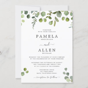 Elegant Script Eucalyptus Wedding Invitation