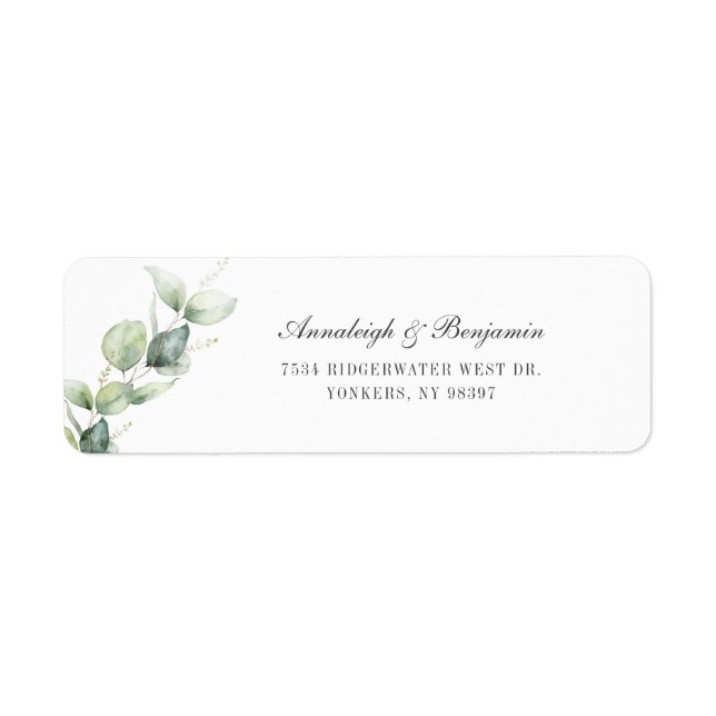 Elegant Script Eucalyptus Wedding Return Address (Front)