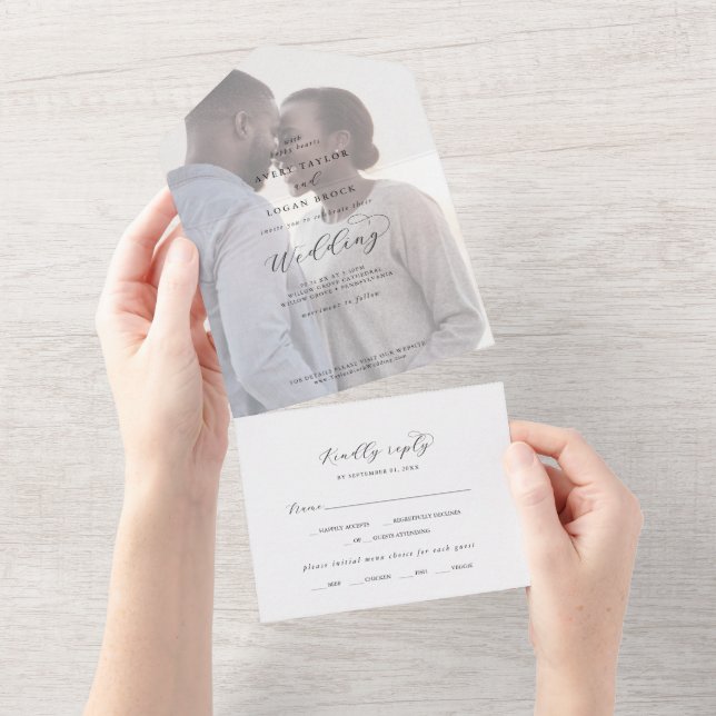 Elegant Script Faded Photo Wedding All In One Invi All In One Invitation (Tearaway)