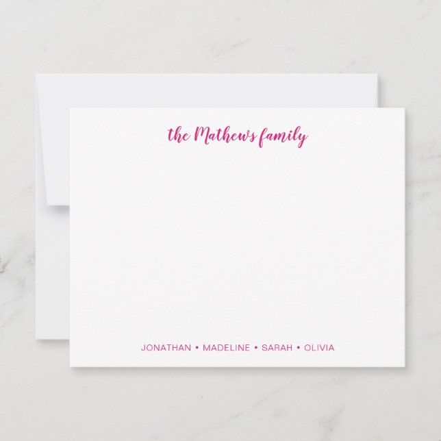 Elegant Script Family Last Name Magenta Hot Pink Card (Front)