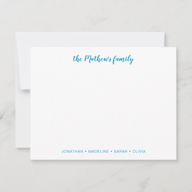 Elegant Script Family Last Name Ocean Blue Card (Front)
