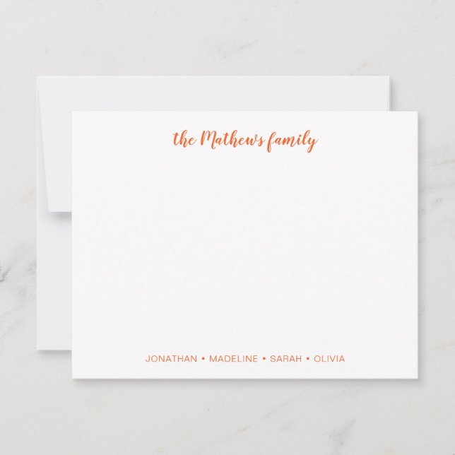 Elegant Script Family Last Name Orange Card (Front)