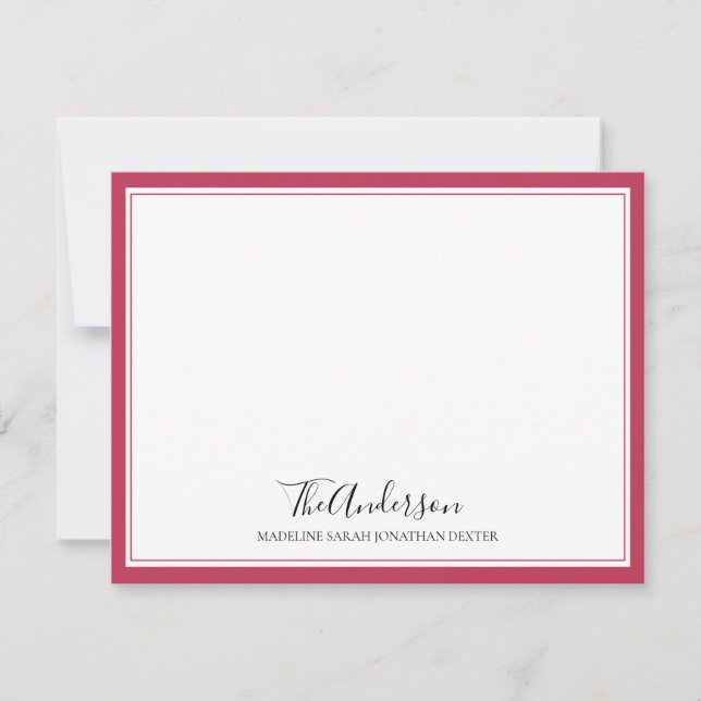 Elegant Script Family Magenta Pink Square Border Card (Front)