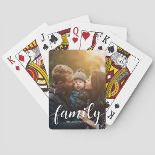 Elegant Script "Family" Overlay Photo Playing Cards