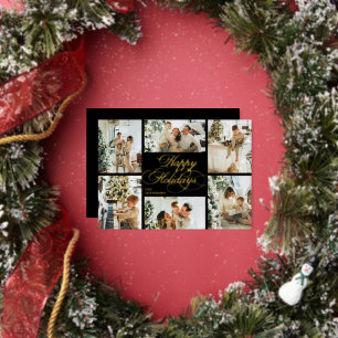 Elegant Script & Family Photo Collage Christmas Foil Holiday Card