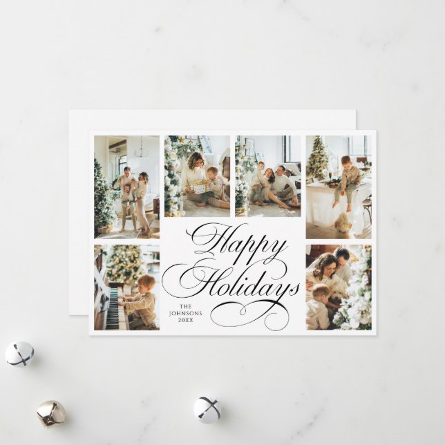 Elegant Script & Family Photo Collage Christmas Holiday Card (Front/Back In Situ)