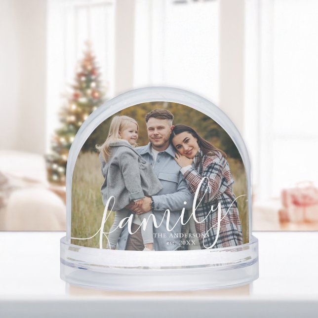 Elegant Script "Family" Photo Snow Globe (Creator Uploaded)