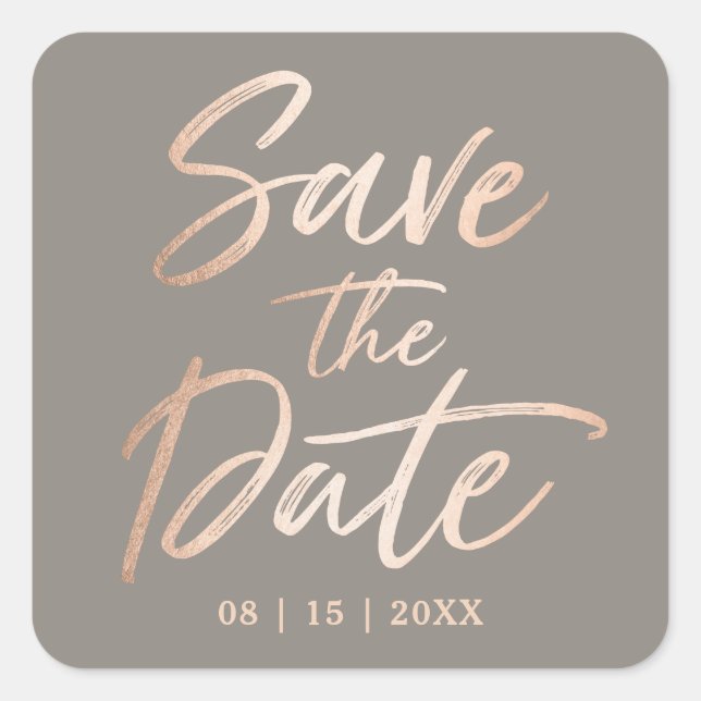 Elegant Script Faux Foil Save the Date Square Sticker (Front)
