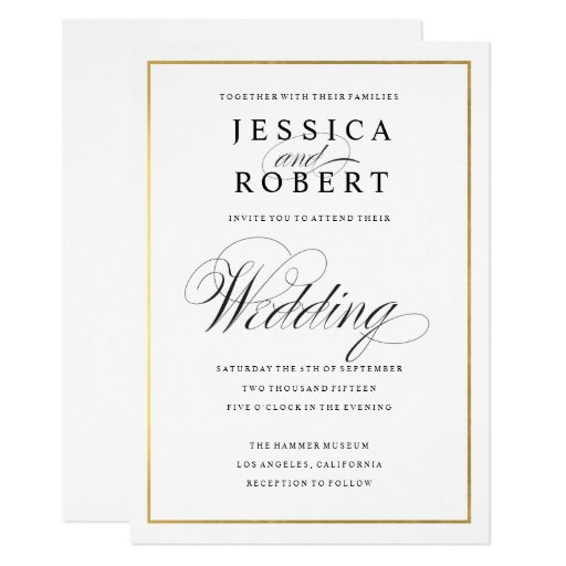 Image of Elegant Script Faux Gold Border Wedding Invitation
