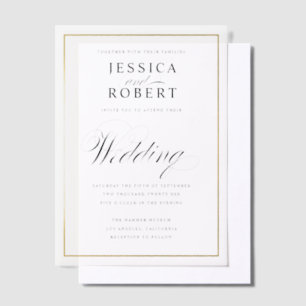 Elegant Script Faux Gold Border Wedding Vellum Invitations