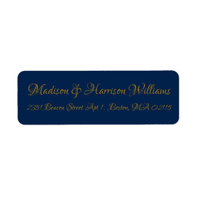 Elegant Script faux gold navy blue return address (Front)