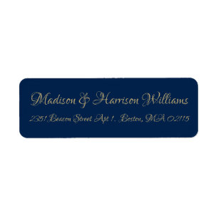 Elegant Script faux gold navy blue return address
