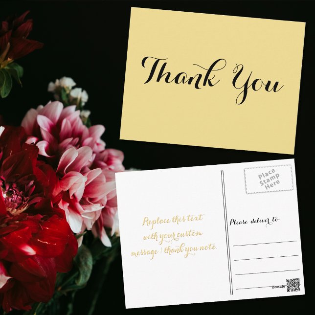 Elegant Script Faux Gold Wedding Shower Thank You Postcard (Elegant Script Faux Gold Wedding Shower Thank You Postcard)