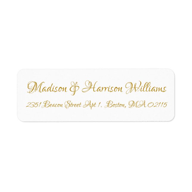 Elegant Script faux gold white return address (Front)