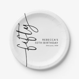 Elegant Script Fifty 50th Birthday Paper Plate