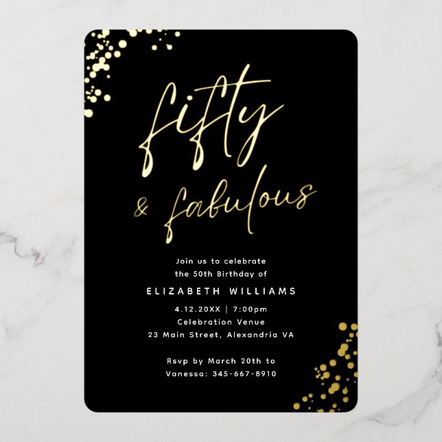 Elegant Script Fifty and Fabulous Birthday Gold (Front)
