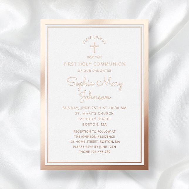 Elegant Script First Communion Rose Gold  (Elegant Script First Communion Rose Gold Foil Invitation)