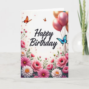 Elegant Script Floral Birthday Card