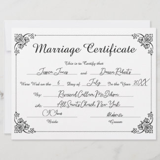 Elegant Script Floral Filled Marriage Certificate