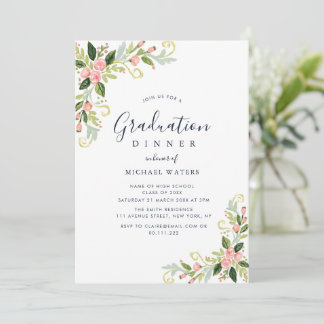 Elegant script floral graduation dinner invitation